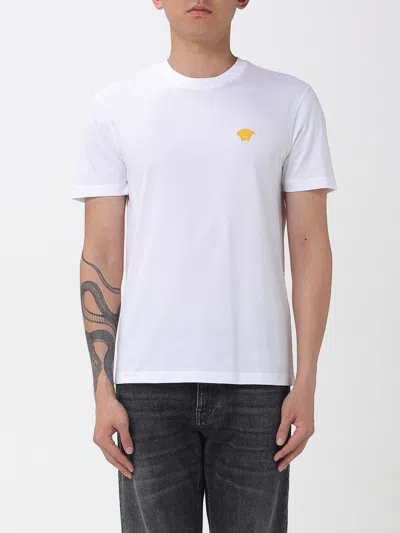 Versace White Cotton Jersey T-shirt With Medusa Head Motif In Multi