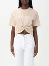 Versace Cropped T-shirt With Twist Detail And Safety Pin Logo In Pink
