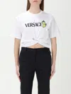 Versace Strawberry Garden Safety Pin Cropped T-shirt In White