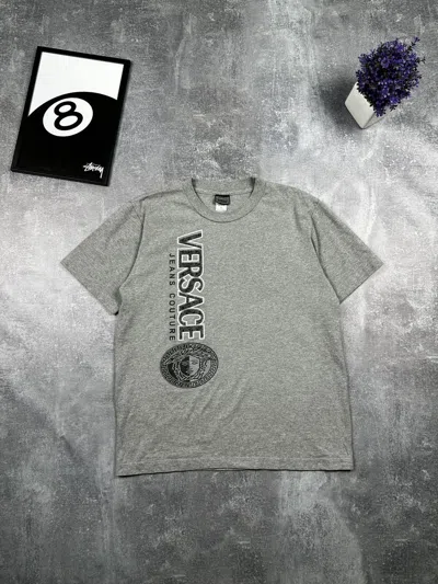 Pre-owned Versace T-shirt Vintage Big Logo 90's Y2k In Grey