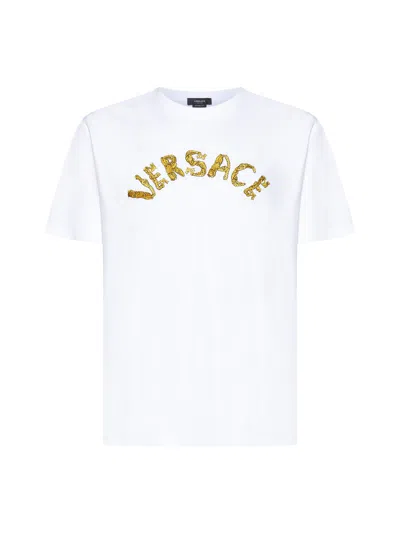 Versace Logo Embroidery T-shirt In White