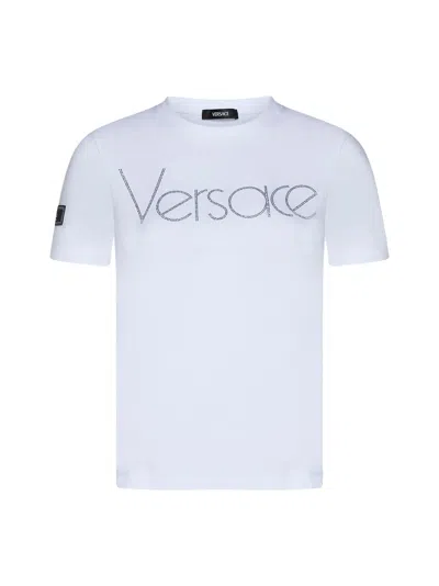 Versace T-shirt In White + Crystal