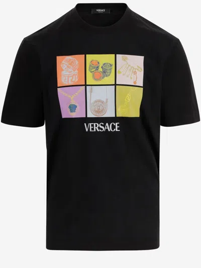 Versace T-shirt With Front Print In Black