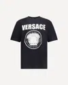 Versace Black Crewneck T-shirt With Maxi Logo Print On The Front In Black