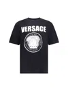 Versace Black Crewneck T-shirt With Maxi Logo Print On The Front In Black