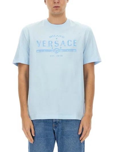 Versace T-shirt With Logo In Blue