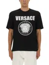 Versace Black Crewneck T-shirt With Maxi Logo Print On The Front