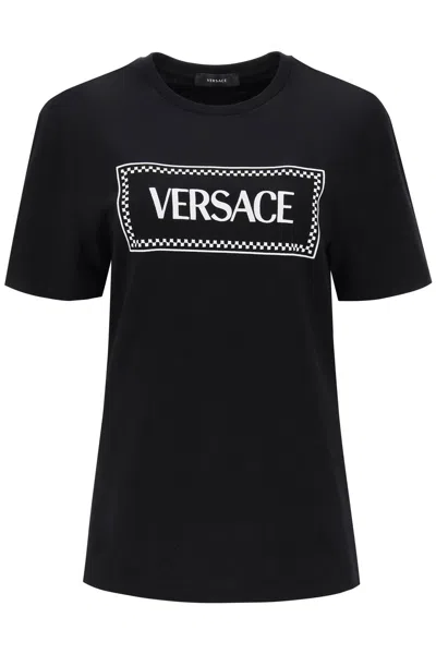 Versace T-shirt With Logo Embroidery Women In Black