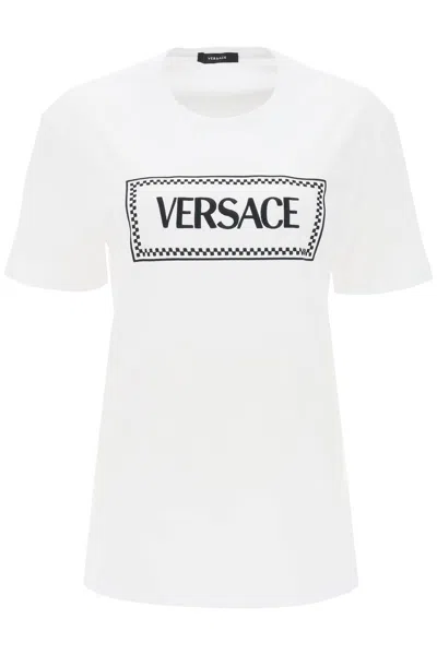 VERSACE VERSACE T-SHIRT WITH LOGO EMBROIDERY WOMEN