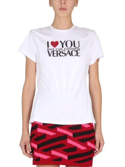 Versace Crew Neck Embellished Graphic Print Short Sleeves In White