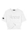 Versace Crystal-embellished Cropped T-shirt In White