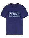Versace Logo-print Cotton T-shirt In Blue