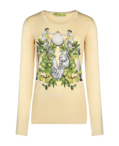 Versace T-shirt With Round Neck And Long Sleeves In Nude