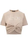 Versace Embroidered Logo T-shirt With Safety Pin Detail In White