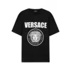 Versace Black Crewneck T-shirt With Maxi Logo Print On The Front In Black