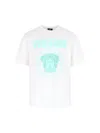 Versace White Crewneck T-shirt With Maxi Logo Print On The Front In Cotton Man