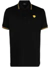 Versace Black Polo Shirt With Classic Collar And Medusa Embroidery