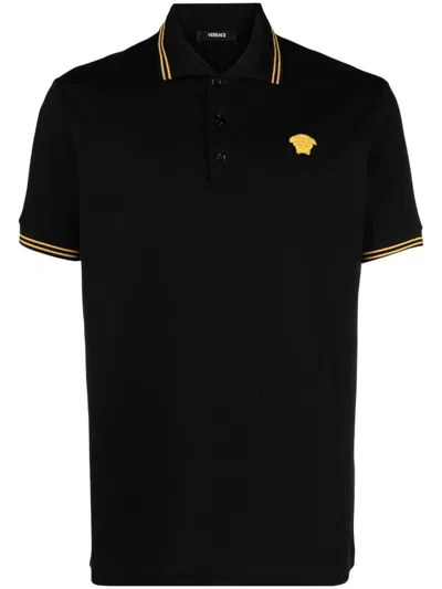 VERSACE VERSACE BLACK SHORT-SLEEVED 'MEDUSA' POLO SHIRT MADE OF COTTON PIQUÉ