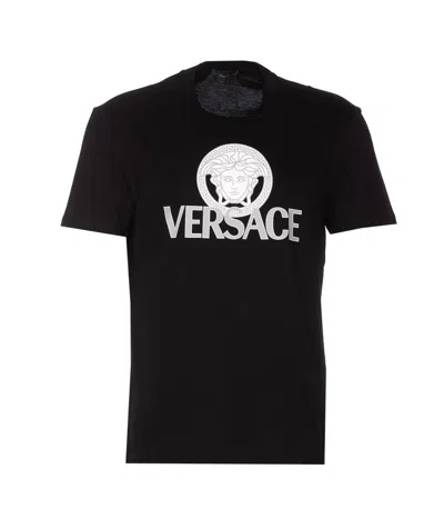 Versace Logo印花棉质t恤 In Black