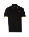 Versace Black Polo Shirt With Classic Collar And Medusa Embroidery On The Front In Black