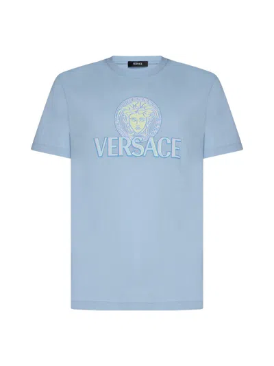 Versace T-shirts And Polos In Pastel Blue + Stampa