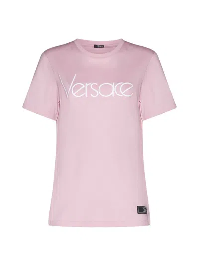 Versace Logo Printed Jersey T-shirt In Pink