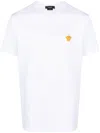 Versace White Crewneck T-shirt With Medusa Embroidery On The Front In Cotton Man In White