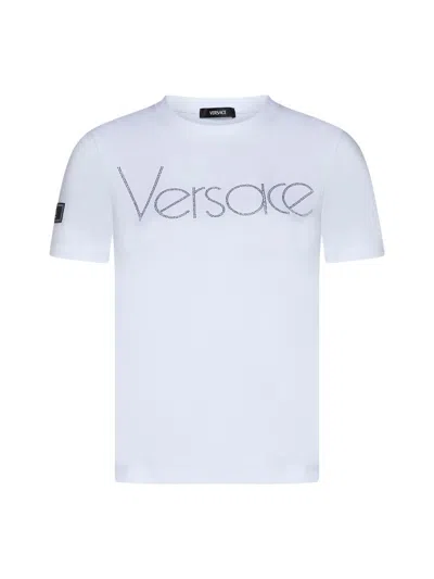 Versace T-shirts And Polos In White + Crystal