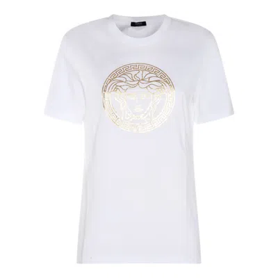 Versace T-shirts And Polos In White+gold