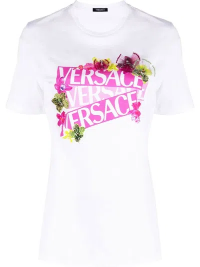 Versace Logo Printed Crewneck T In White