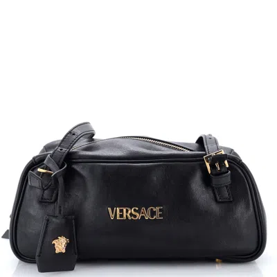Versace Tag Bowling Bag Leather Large In Black