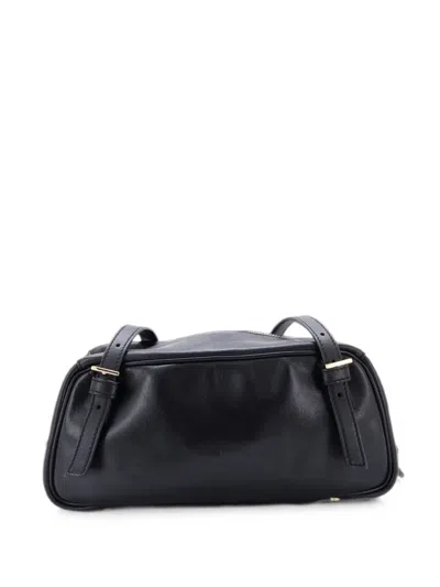 Pre-owned Versace Tag Bowling Bag Leather Large Handbag In Black
