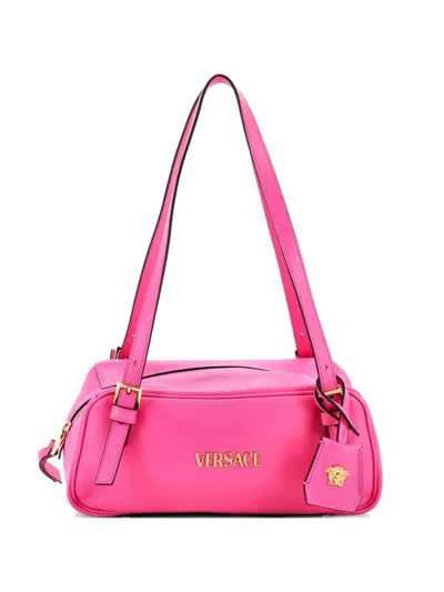 Pre-owned Versace Tag Bowling Bag Leather Shoulder Bag In Pink