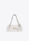 Versace Tag Zip Leather Shoulder Bag In White