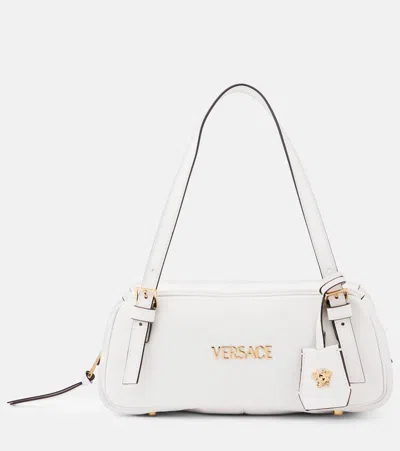 Versace Tag Bowling Medium Leather Shoulder Bag In White