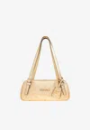 Versace Tag Bowling Metallic Leather Shoulder Bag In Gold