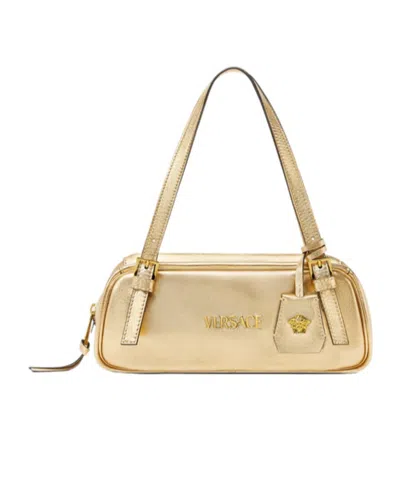 Versace Tag Bowling Metallic Shoulder Bag In Brown