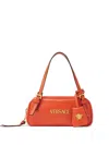 Versace Tag Bowling Leather Shoulder Bag In Orange