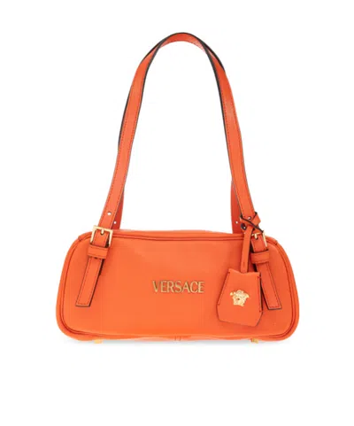 Versace Tag Bowling Shoulder Bag In Orange