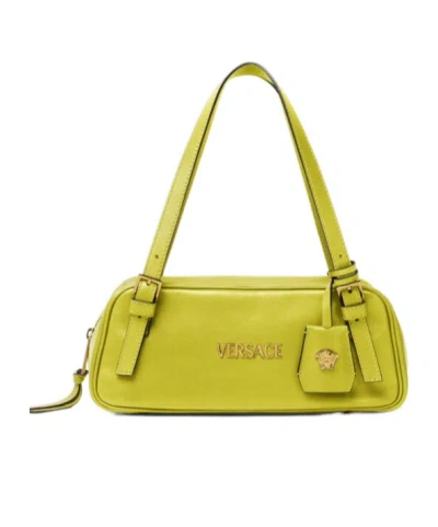Versace Tag Bowling Shoulder Bag In Yellow