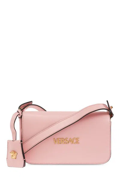 Versace Tag Foldover Top Mini Shoulder Bag In Pink