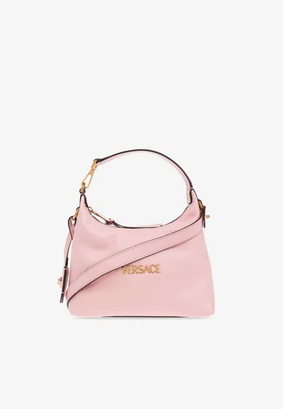 Versace Tag Hobo Leather Shoulder Bag In Pink