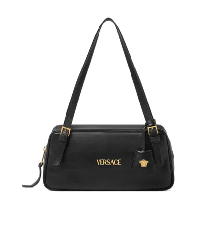 Versace Logo-plaque Shoulder Bag In Black