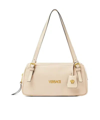 Versace Tag Large Nappa Bowling Bag In Brown