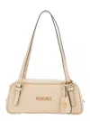 Versace Tag Bowling White Shoulder Bag With Metallic Logo Lettering And Medusa Head Pendant In Leather Woman In White