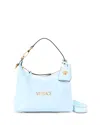 Versace Tag Leather Hobo Bag In Blue