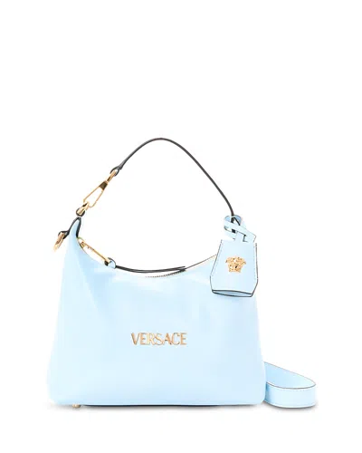 Versace Tag Leather Hobo Bag In Blue