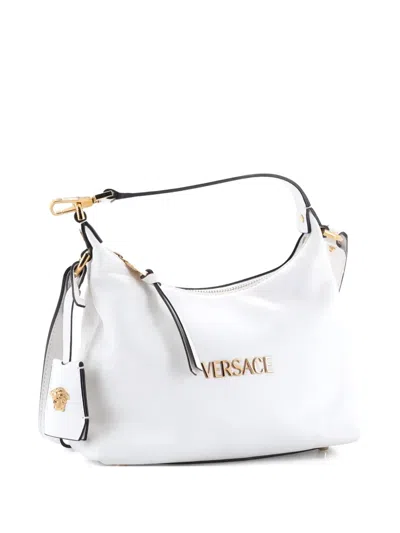 Pre-owned Versace Tag Leather Hobo Bag In White