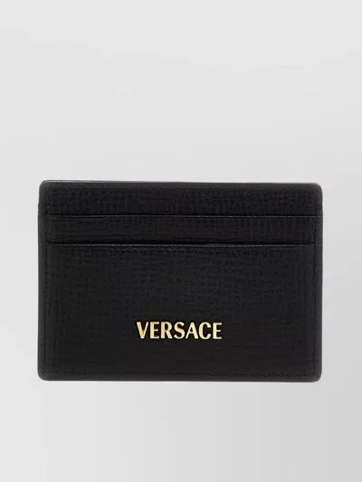 Versace 'tag Logo' Compact Textured Card Holder