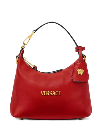 Versace Tag Logo-plaque Leather Shoulder Bag In Red